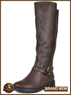 Knee High Buckle Riding Boots with Fur Lining - Women's Winter